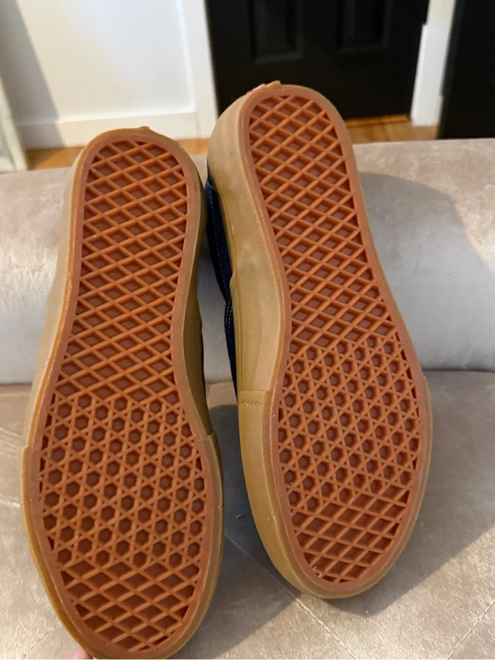 Vans Navy Slip-On Canvas Loafers with Gum Outsole